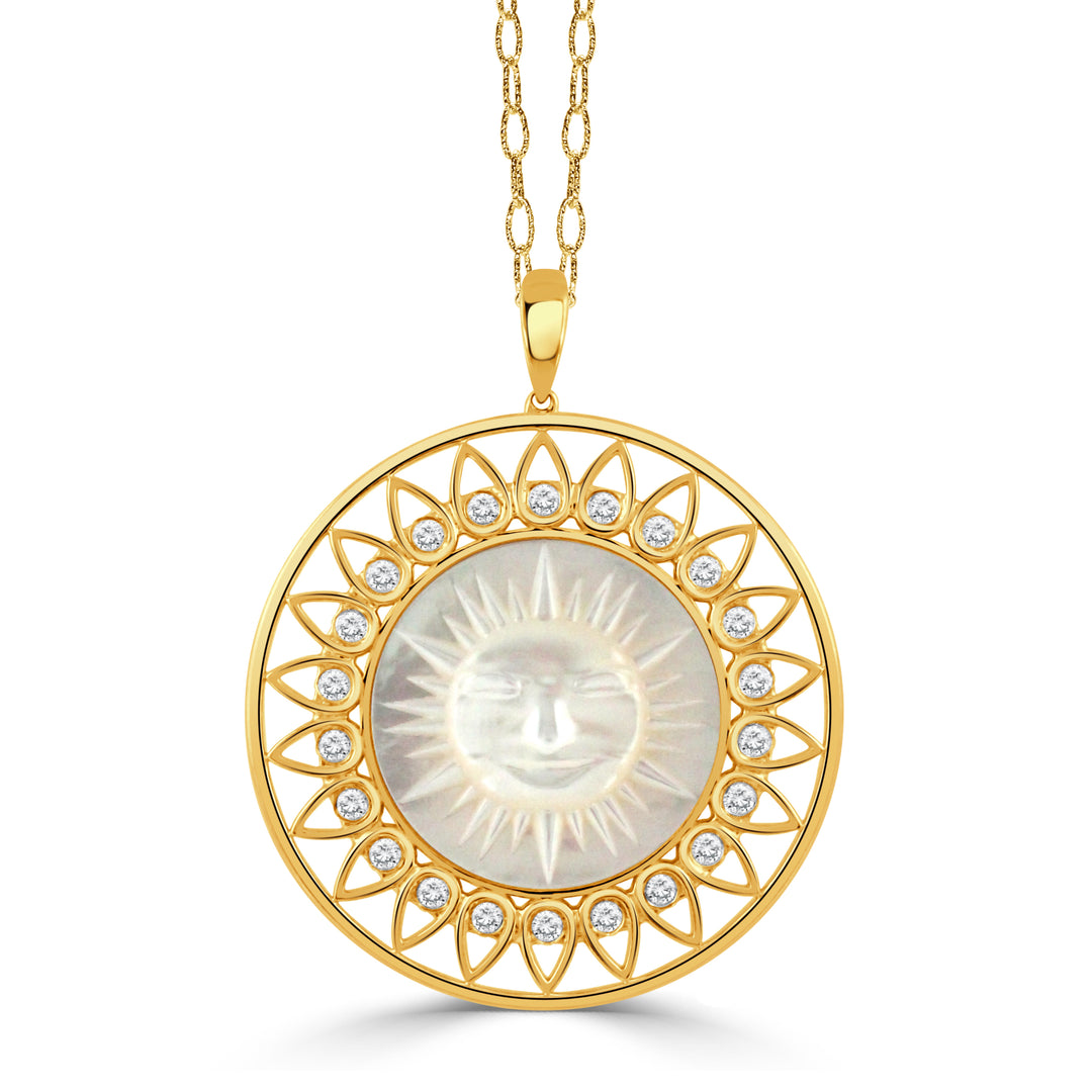 P11005WMP-18K YELLOW GOLD DIAMOND PENDANT WITH WHITE MOTHER OF PEARL