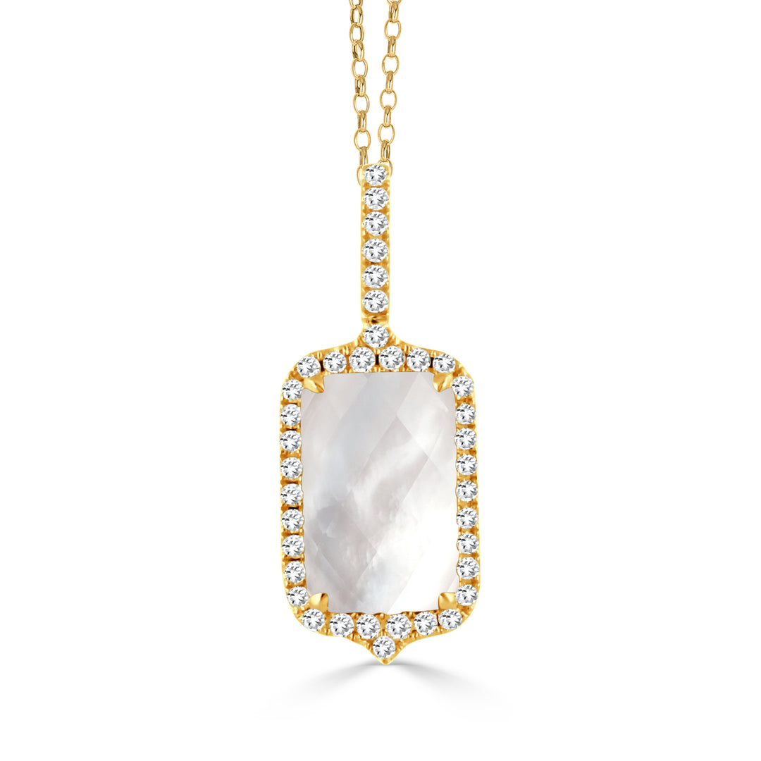 P6292WMP-2-18K YELLOW GOLD DIAMOND PENDANT WITH CLEAR QUARTZ OVER WHITE MOTHER OF PEARL